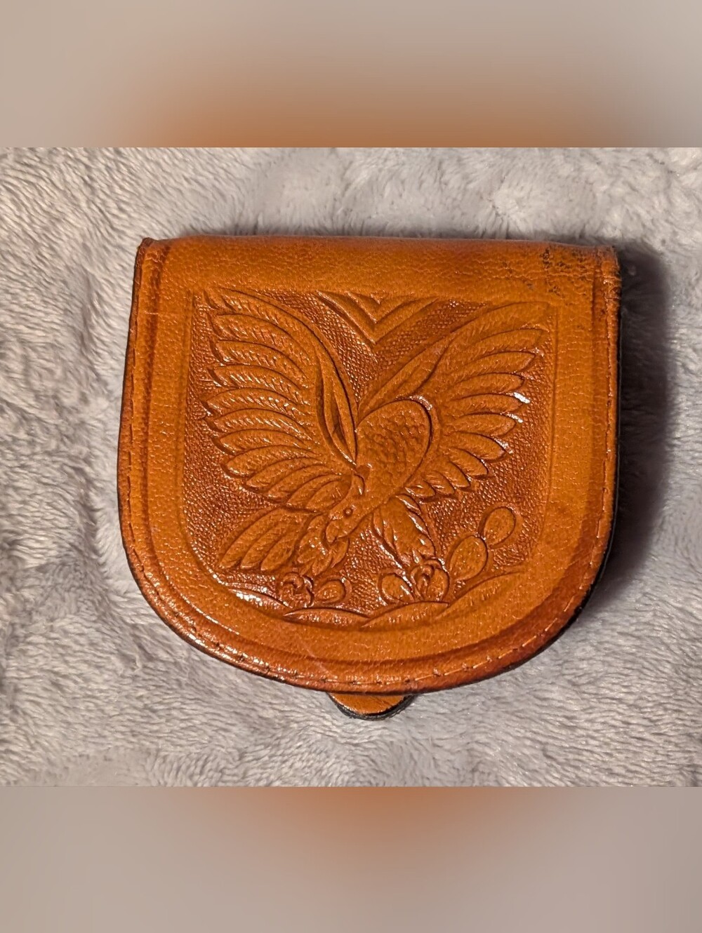 Vintage Brown Leather Mexican Wallet Coin Pouch with Embossed Eagle 3 Inches